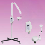 Portable X-ray machines have radiation shielding, exposure control systems, and dose monitoring capabilities, as well as a white display and a dark-shaded stand.